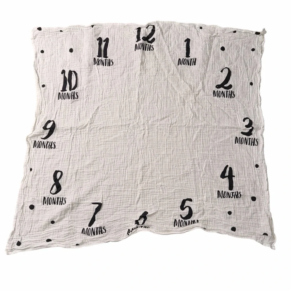 Baby Monthly Milestone Muslin Swaddle Blanket 1-12 Months Photo Prop